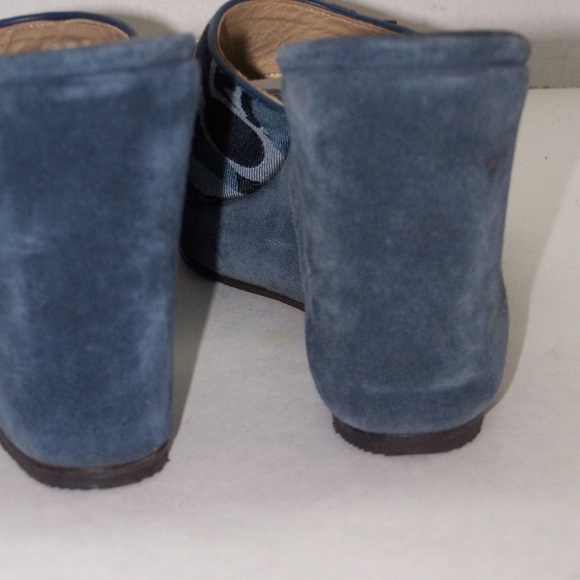 Coach Chris Sig C Canvas Blue Suede Wedge Slides - Picture 4 of 5
